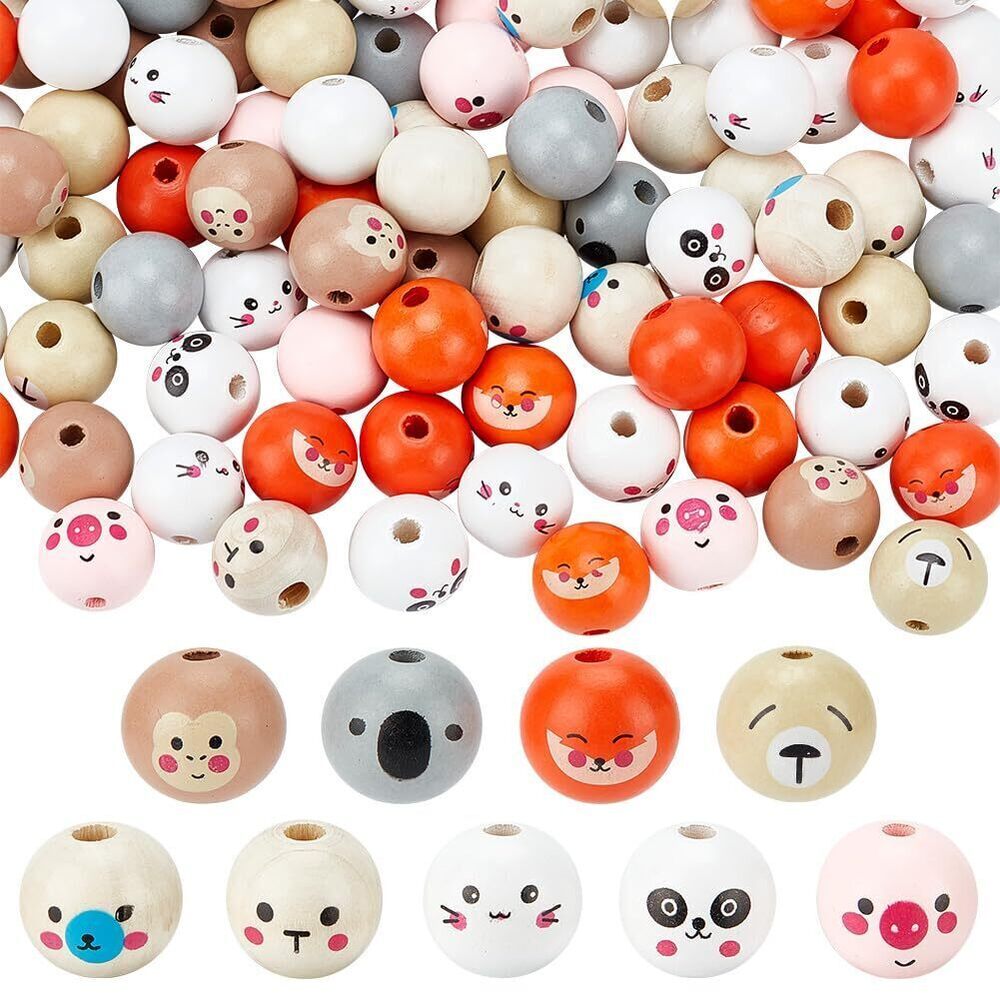 4081 90Pcs 9 Colors Animal Head Wood Beads 20x17.5mm European Beads Animal